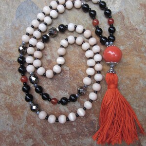 long beaded tassel necklace black orange necklace agate gemstone beaded bohemian necklace Bengals long beaded orange bead tassel necklace image 3