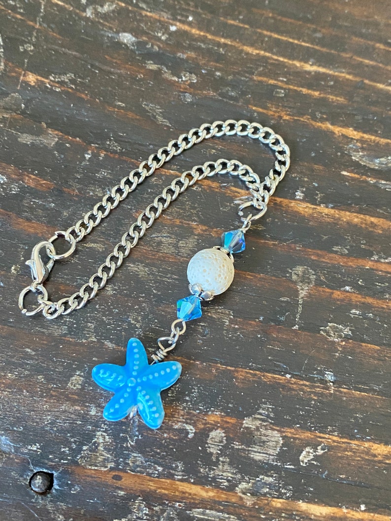 Starfish car charm rear view mirror beaded car charms ocean blue glass lava stone beaded bohemian car hanging beach decor mirror charms image 4