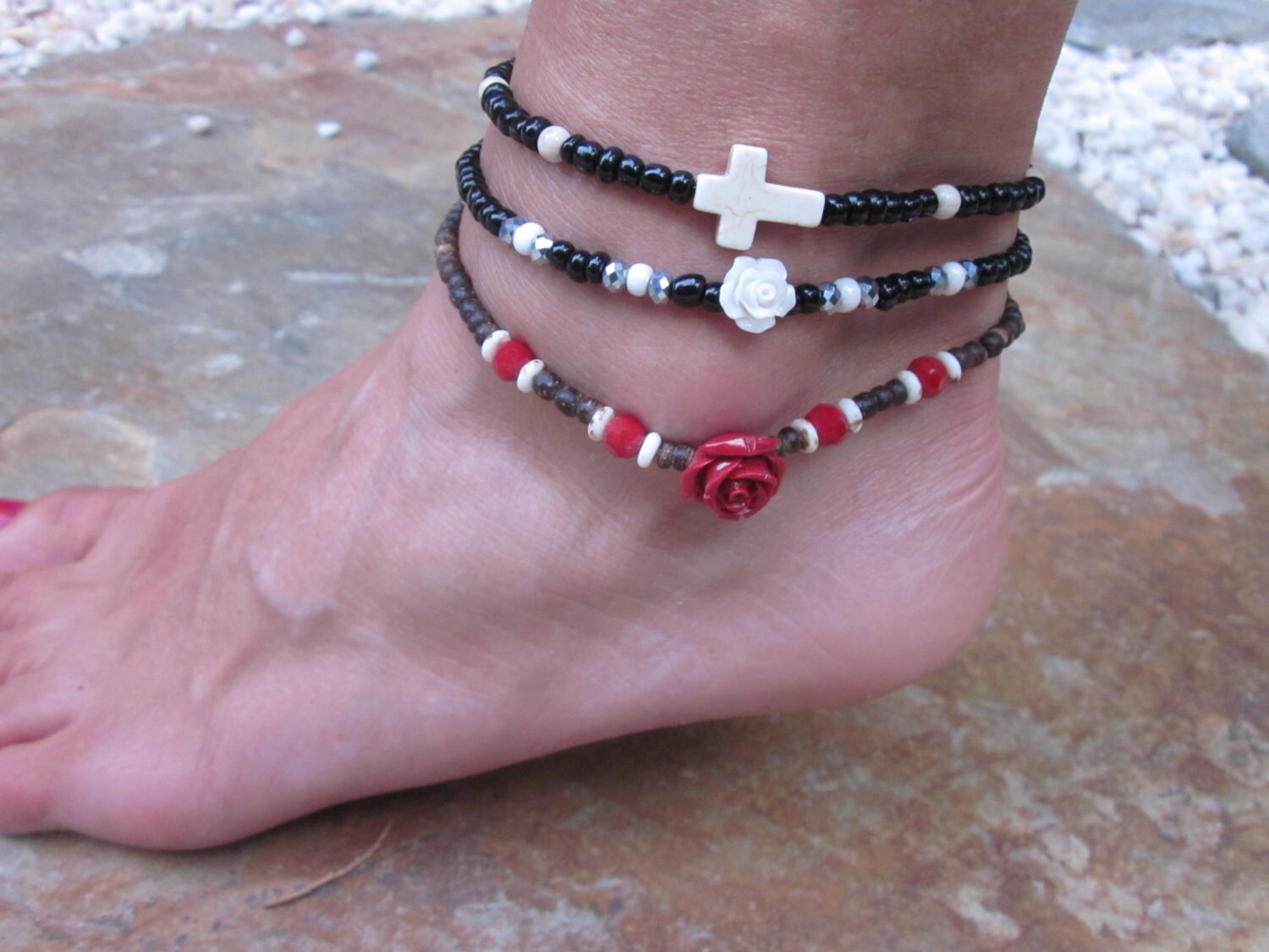 Anklet cross anklet beaded ankle bracelet gold beaded anklet Etsy