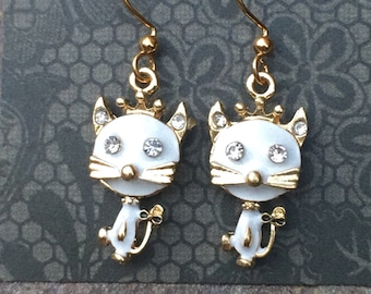 cat earrings kitten earrings fun earrings gold earrings gift for crazy cat lady dangle earrings women's earrings pet lovers animal earrings