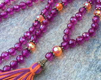 Long beaded necklace with tassel necklace game day necklace orange & purple beads bohemian style boho chic necklace bohemian style