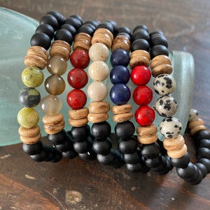 Wood Bead Bracelet: Stone Accent Stretch Bracelet, Unisex Simplicity