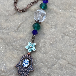 rear view mirror car charm Hamsa hand car charm protective car decor  beaded car charm sun catcher ornament hippie yoga gift for him her