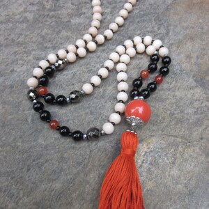 long beaded tassel necklace black orange necklace agate gemstone beaded bohemian necklace Bengals long beaded orange bead tassel necklace image 4