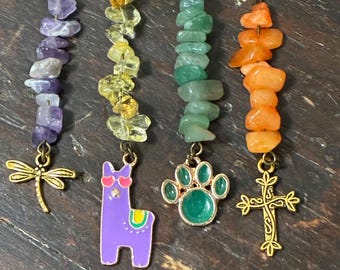 Zipper pull clip on charms stone beads bag charm keyring charm