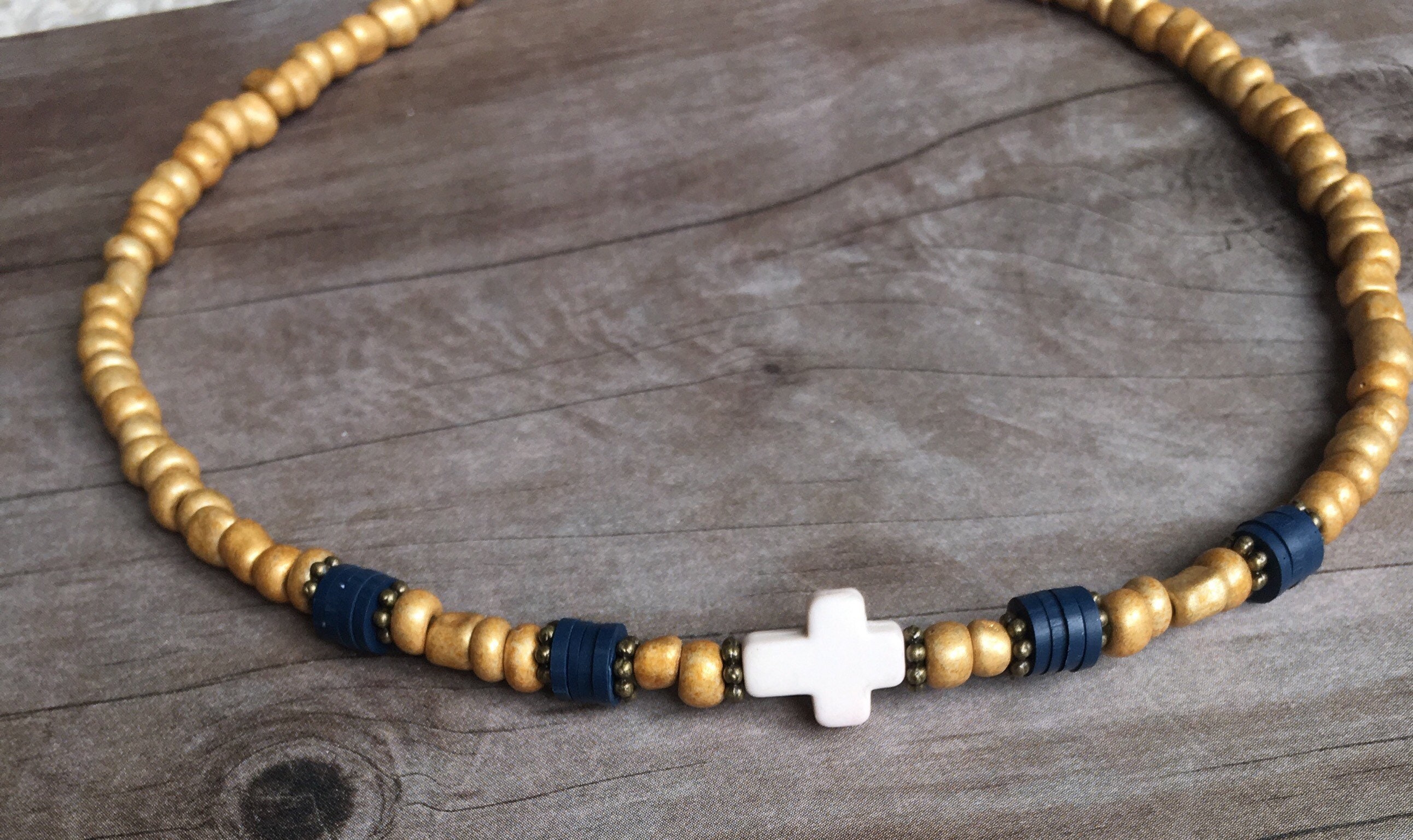 Anklet Cross Anklet Beaded Ankle Bracelet Gold Beaded Anklet Etsy