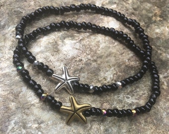 anklet starfish anklet black beaded anklet mens anklet women's anklet caribbean bohmian custom stretch anklet beach anklet silver or gold