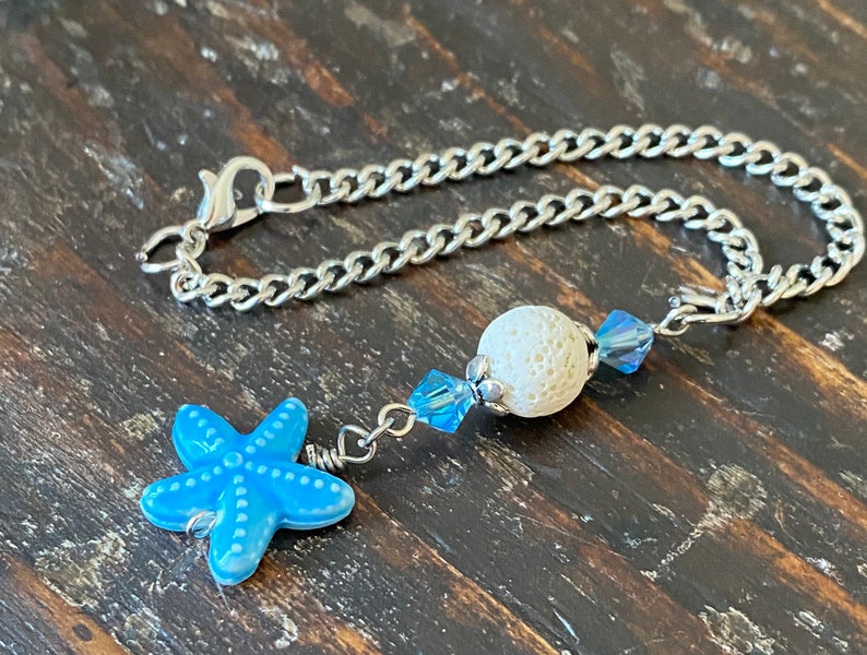 Starfish car charm rear view mirror beaded car charms ocean blue glass lava stone beaded bohemian car hanging beach decor mirror charms image 1