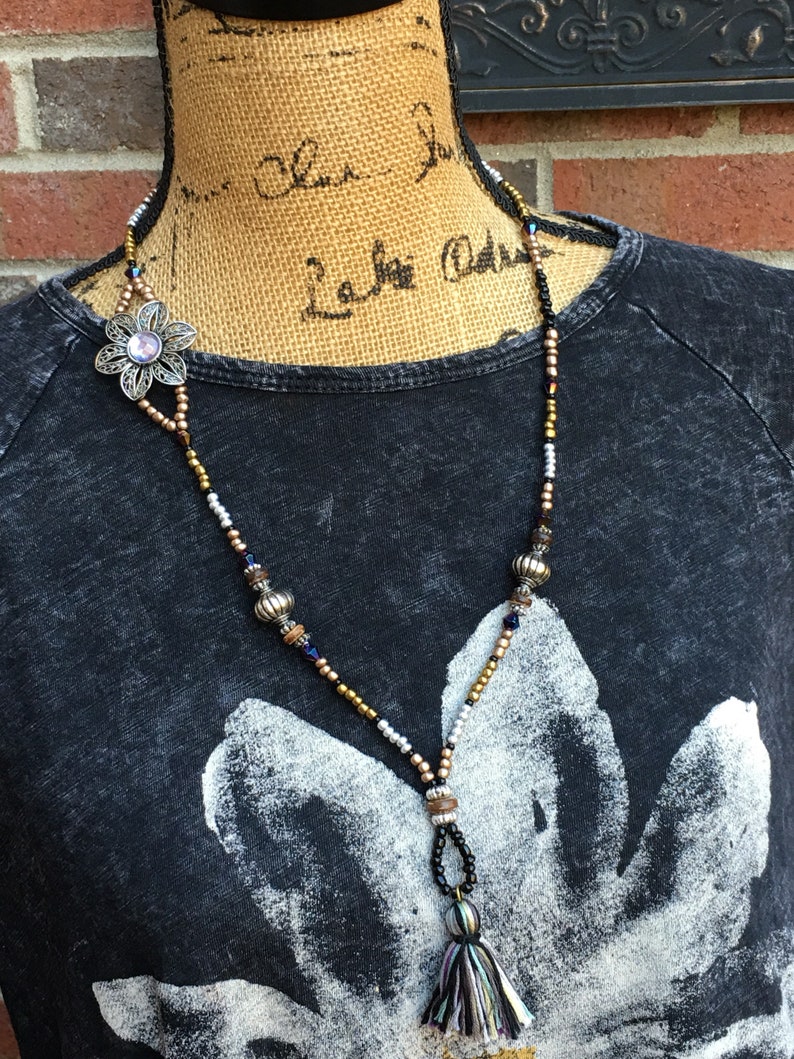 tassel necklace eyeglass holder eyeglass chain Boot bling long Beaded tassel necklace seed bead necklace Bohemian necklace eyeglass chains