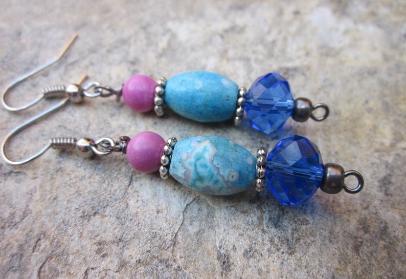 pendientes boho Lavish Lucy azul turquesa howlite fucsia piedra azul cobalto azul vidrio boho plata boho gitana cuelgan & pendientes colgantes imagen 1