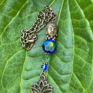 rear view mirror car charm buddha protective evil eye zen seeker lotus flower yoga meditation car accessories gift him her sun catcher