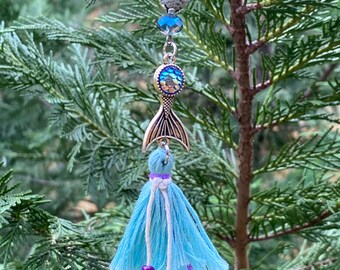 rear view mirror charm mermaid tassel beaded car accessories bottle decor bag ornament lava stone gift him her friend mom vehicle