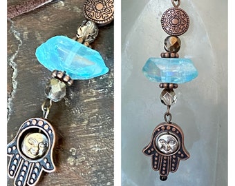 car charm Hamsa hand rear view mirror beaded car charm blue quartz stone beaded bohemian car hanging bottle decor butterfly mirror charms