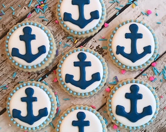 Anchor Cookies | Nautical Cookies | Nautical Baby Shower | Nautical Bridal Shower | Baby Shower Cookies | One Dozen