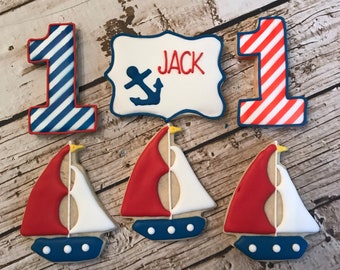 Nautical First Birthday Cookies | Nautical Birthday Party | Sailboat Cookies | One Dozen