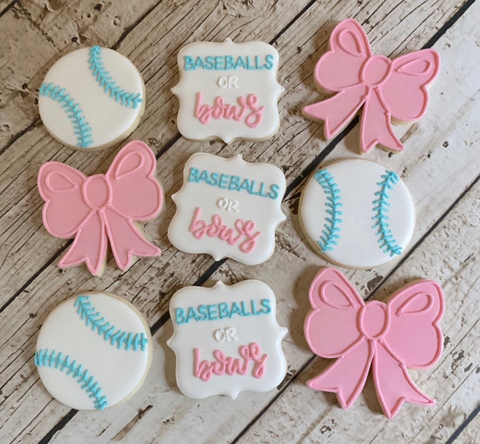 Baseballs or Bows Cookies Baseball or Bow Cookies Gender Etsy