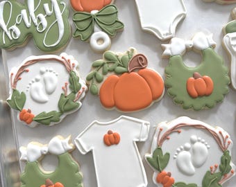 Pumpkin Baby Shower Cookies | Fall Baby Shower | One Dozen