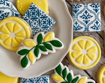 Mediterranean Tile and Lemon Cookies | Bridal Shower Cookies | One Dozen