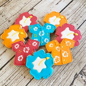 Hawaiian Shirt Cookies | Hibiscus Cookies | Luau Cookies | One Dozen
