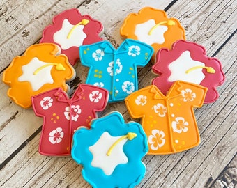 Hawaiian Shirt Cookies | Hibiscus Cookies | Luau Cookies | One Dozen