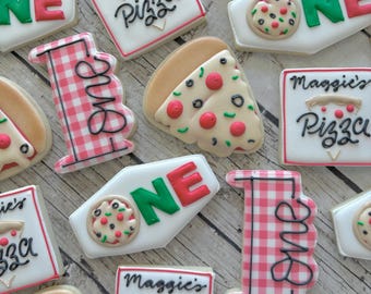 Pizza Birthday Cookies | Personalized Pizza Cookies | Pizza Birthday Dessert | First Birthday Decorated Cookies | Custom  Sugar Cookies