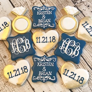 Engagement Cookies Wedding Cookies Monogram Cookies Diamond Ring Cookies Bachelorette Cookies One Dozen Bild 1