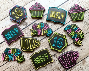 80s Birthday Cookies | Neon Cookies | One Dozen
