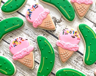 Pregnancy Gift Cookies | Pregnancy Cookies | Ice Cream and Pickles | Ice Cream and Pickle Cookies | One Dozen