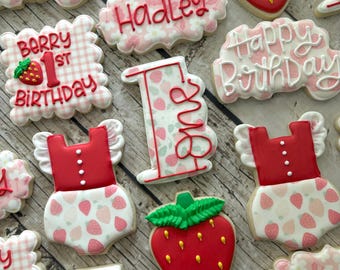 Berry First Birthday Cookies | Strawberry Birthday Cookies | Personalized Birthday Cookies | Berry 1st Birthday Party | Custom Cookies