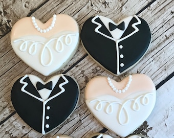 Wedding Cookies | Bride and Groom Cookies | Tuxedo and Gown Cookies | Wedding Favors | Bridal Shower Cookies | One Dozen