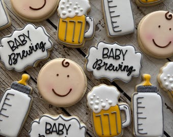 Baby Brewing Cookies | Beer Baby Shower Cookies | Beer Baby Cookies | Decorated Sugar Cookies | Baby Shower Dessert | One Dozen