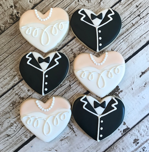Wedding Cookies Bride And Groom Cookies Tuxedo And Gown Etsy