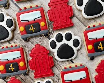 Firefighter Birthday Cookies | Custom Fireman Dessert | Fire Truck Cookies