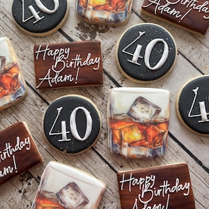 Bourbon Birthday Cookies | Whiskey Birthday Cookies | 40th Birthday | 50th Birthday | Men’s Birthday Gift | Bourbon Cookies | One Dozen