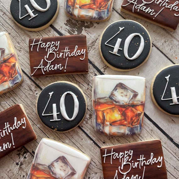 Bourbon Birthday Cookies | Whiskey Birthday Cookies | 40th Birthday | 50th Birthday | Men’s Birthday Gift | Bourbon Cookies | One Dozen