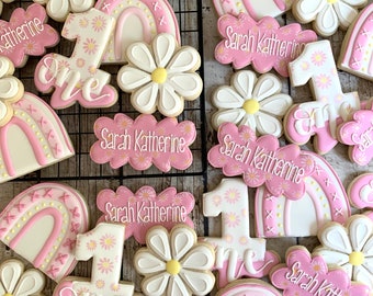 Daisy Birthday Cookies | Personalized First Birthday Cookies | Daisy Birthday Party | Custom Rainbow