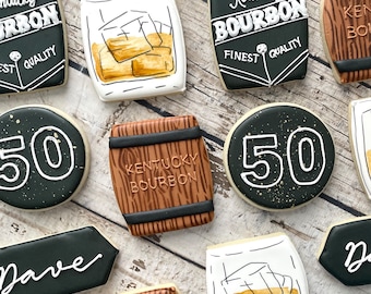 Bourbon Birthday Cookies | Whiskey Birthday Cookies | Birthday Gift for Him | One Dozen