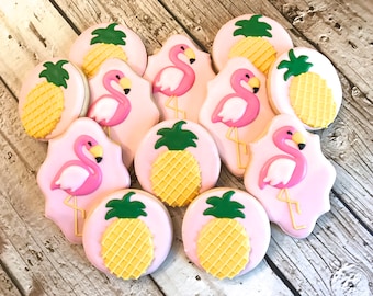 Pineapple Cookies | Flamingo Cookies | Pool Party Cookies | Beach Birthday Party | Summer Birthday Party | Pool Party | One Dozen