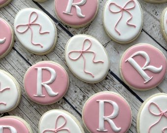 Baby Shower Cookies | Personalized Baby Girl Cookies | Coquette Cookies | Custom Monogram Treat | Birthday Cookies | One Dozen