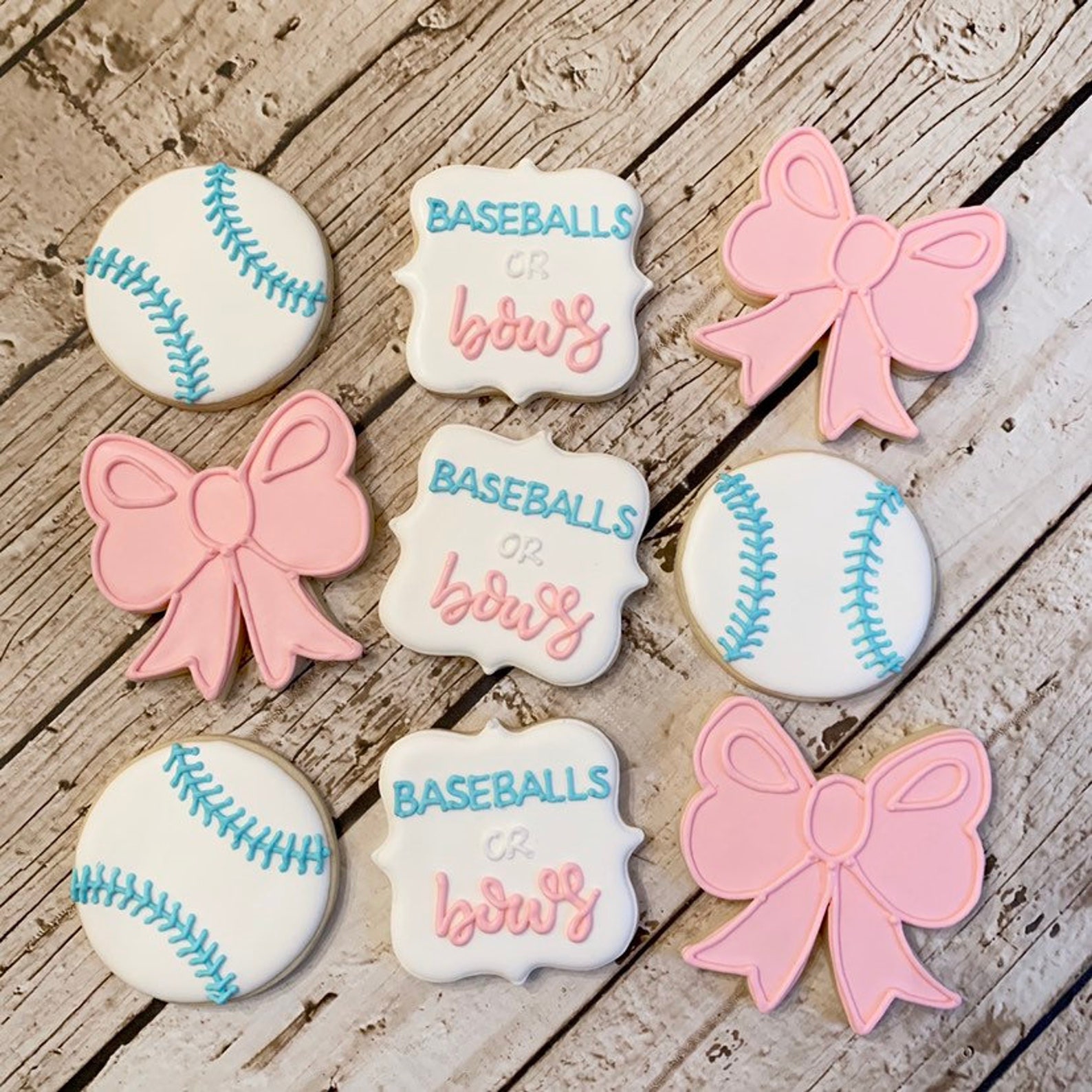 Baseballs or Bows Cookies Baseball or Bow Cookies Gender Etsy