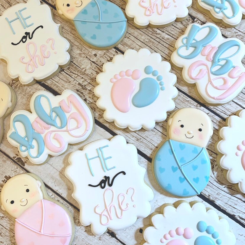 Gender Reveal Cookies He Or She Gender Reveal Party Etsy