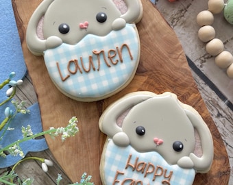 Two Personalized Bunny Cookies l Custom Easter Cookie Gift | Easter Bunny Gift | Easter Basket Treat | Rabbit Cookies