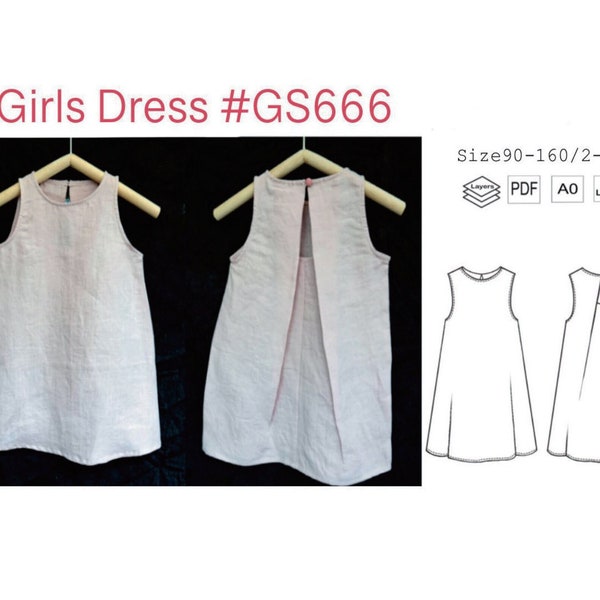 Video Tutorial-Girls Cotton/Linen Summer Dress PDF Sewing Pattern #GS666-digital PDF file-Size90-160/Age2-14Y