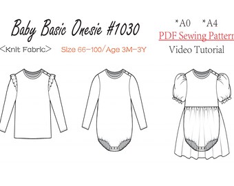 Baby Basic Onesie #1030-- PDF Sewing Pattern-digital PDF file-A0/A4--Size66-100/Age3M-3Y