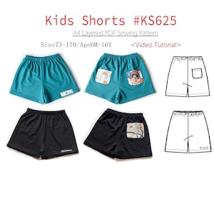 On-sale Pattern-Kids Girls Boys Shorts PDF Sewing Pattern #KS625-digital PDF file-Size73-170/Age6M-16Y-with video tutorial
