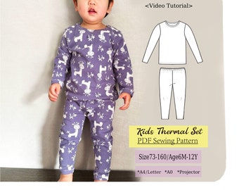 Kids Thermal/Pyjamas Set _Top and Pants_PDF Sewing Pattern for baby/girls/boys_Size73-160/Age6M-12Y_A4 Letter/A0/Projector Layered PDF