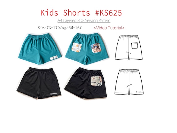 On-sale Pattern-Kids Girls Boys Shorts PDF Sewing Pattern #KS625-digital PDF file-Size73-170/Age6M-16Y-with video tutorial