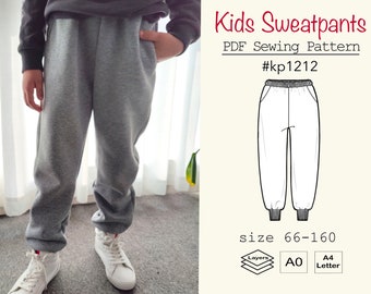 Test Pattern/On-sale Pattern-Kids Girls Boys Sweatpants PDF Sewing Pattern #KP1212-digital PDF file-Size66-160/Age3M-12Y-with video tutorial