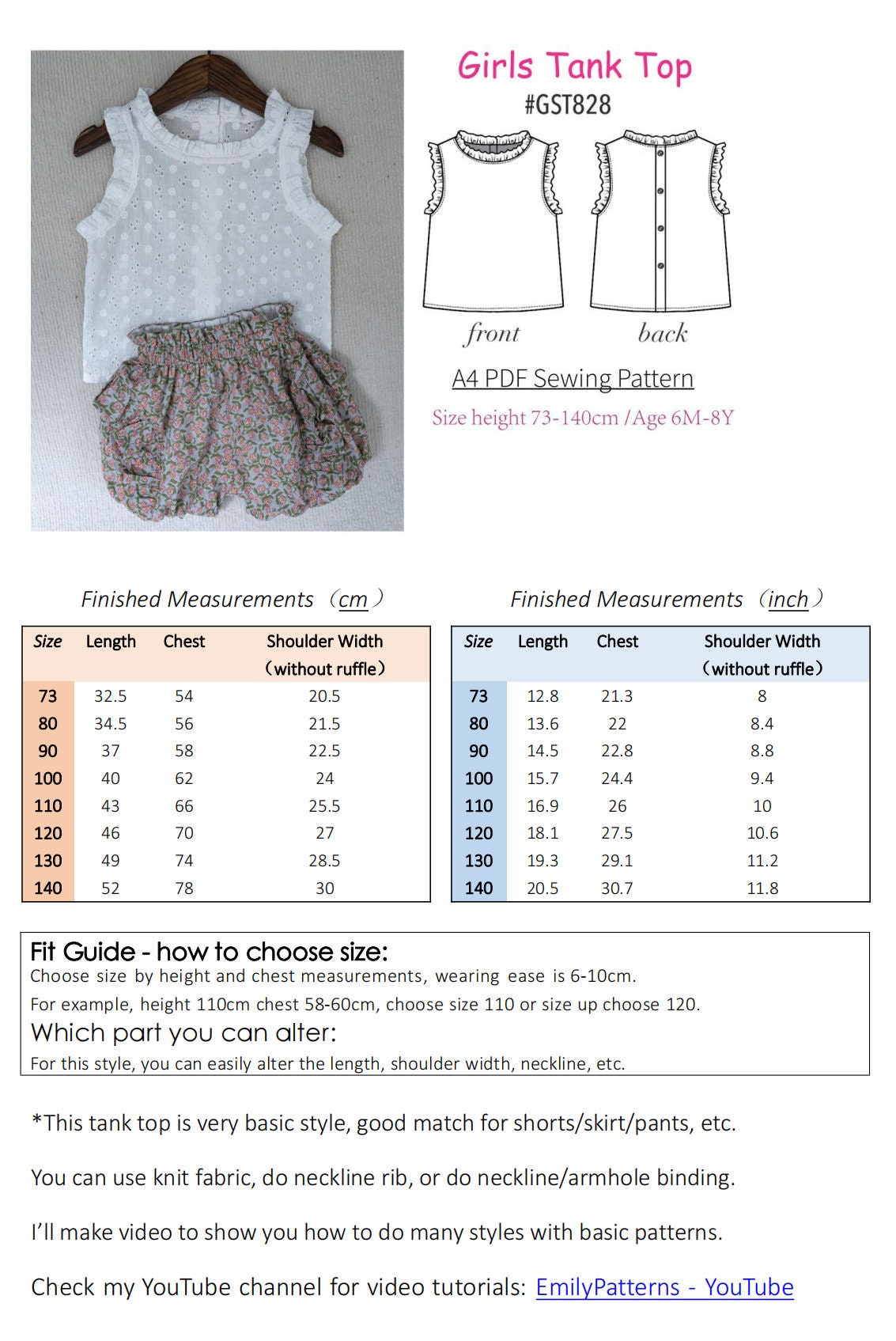 Video Tutorial-girls Cotton/linen Summer Tank Top PDF Sewing Pattern ...