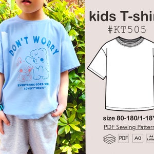 Kids Girls Boys Teenager Drop Shoulder T-shirt PDF Sewing Pattern ...